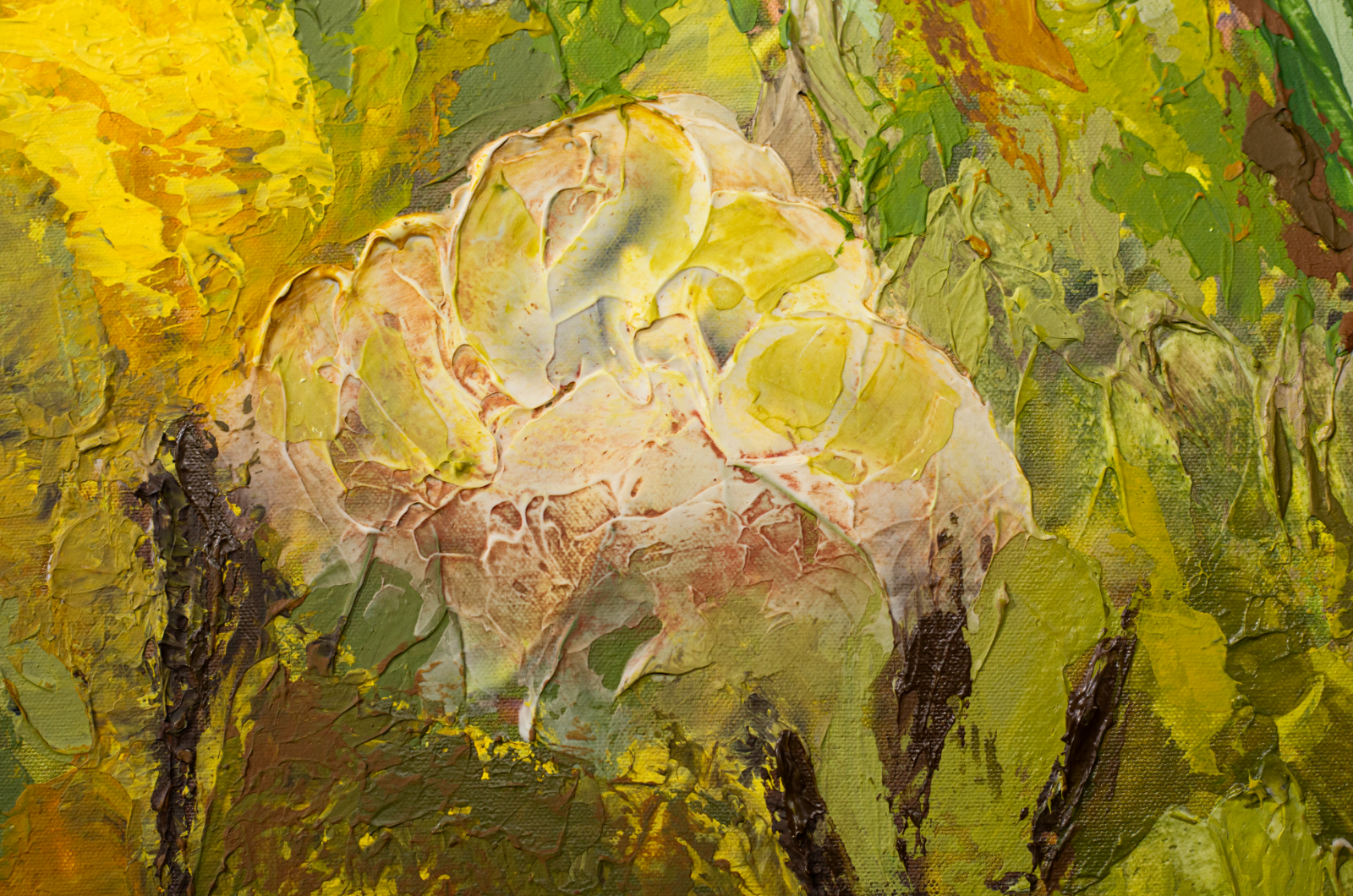 Detail of a painted protea in thick texture
