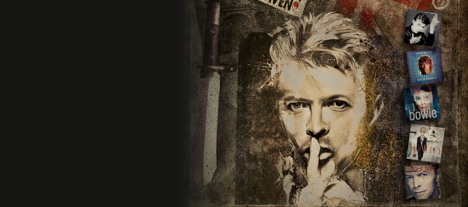 David Bowie, finger to his lips, a Kings & Queens collage by Martin Osner