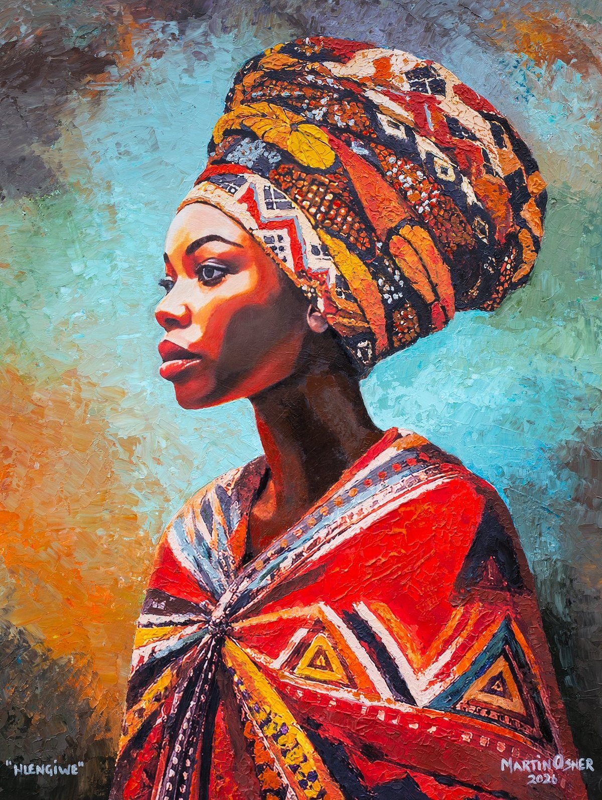 Hlengiwe, the seventh Tshazile sister, a palette knife portrait of an African woman by Martin Osner