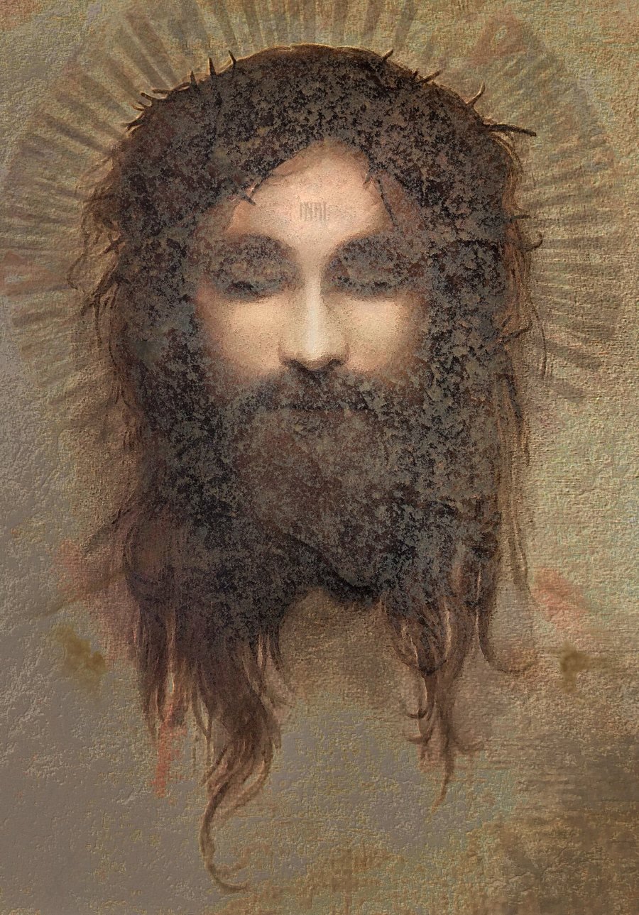 INRI, a portrait of Jesus with his eyes closed, by Martin Osner