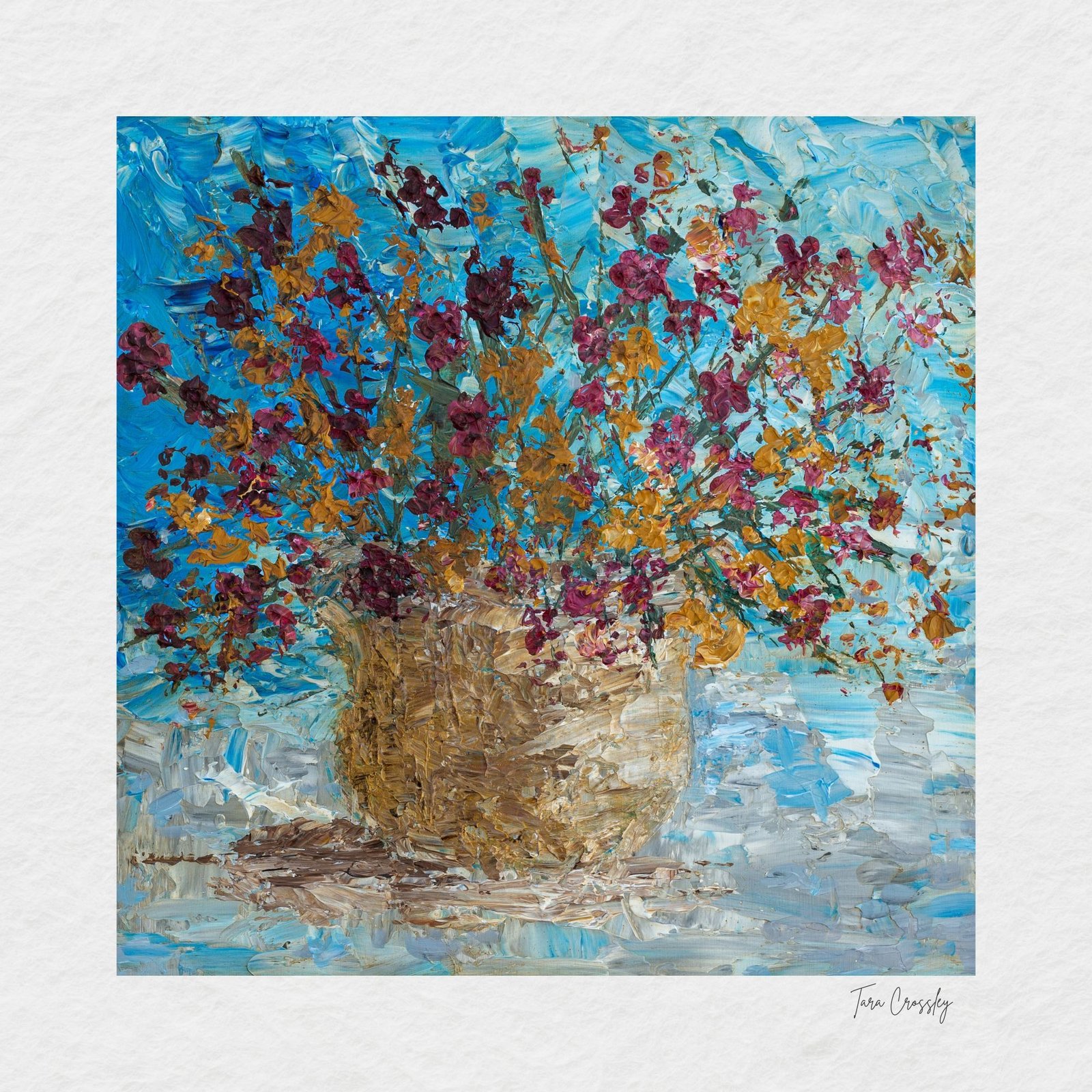 A vase of flowers painted with a palette knife by a student on Martin Osner's painting workshop