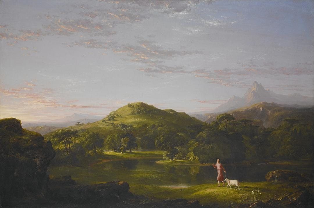 Thomas Cole, The Good Shepherd, 1848, a shepherd in a wide American landscape